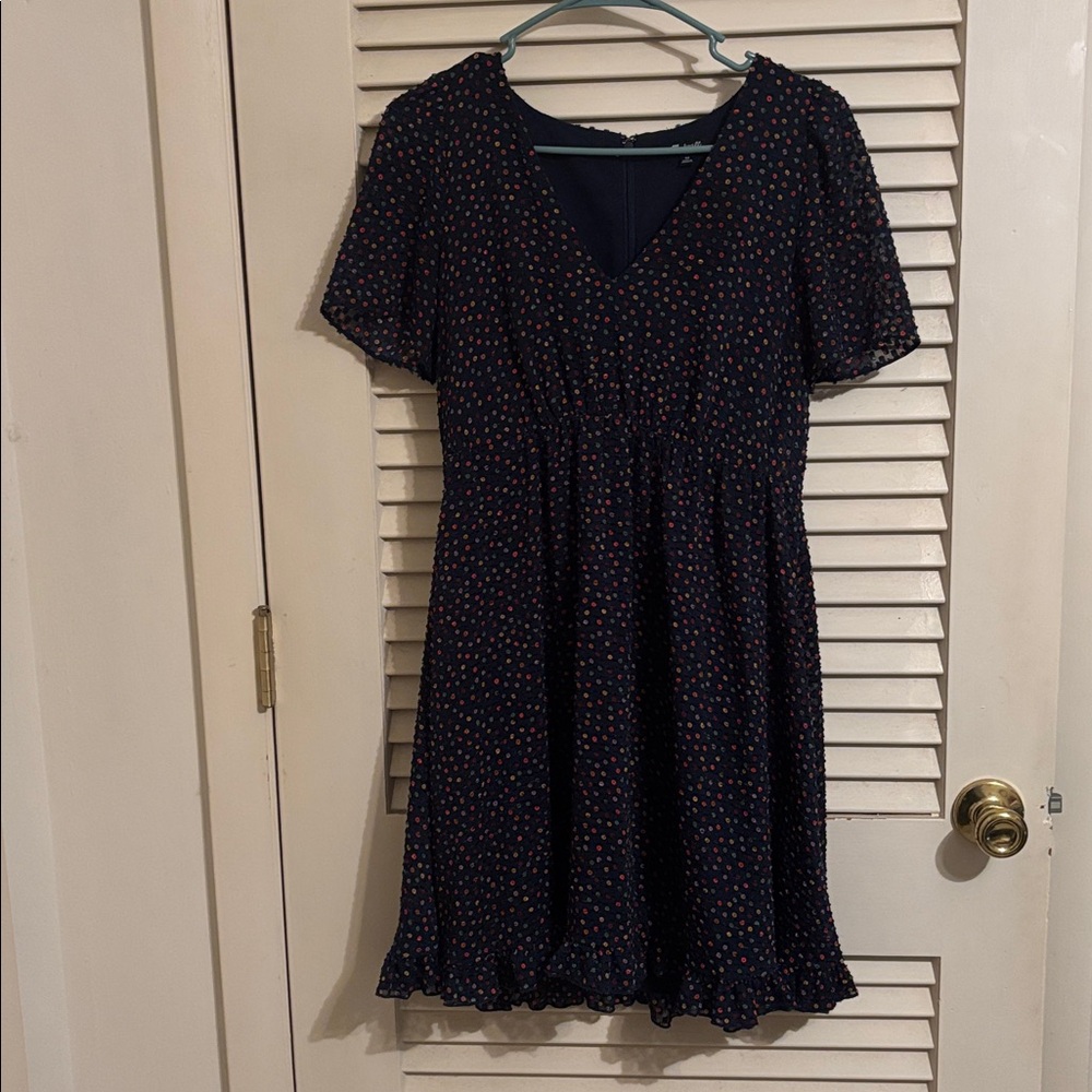 Madewell Navy Dress with Colorful Polka Dots